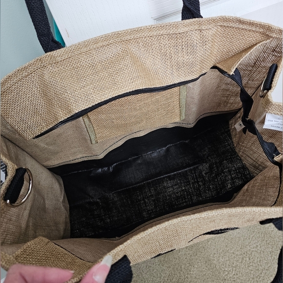 Monogrammed Embroidered Jute Tote Bag Zipper Pocket -Personalized Gift- Letter J - Picture 4 of 11